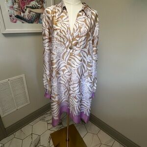 Lilly Pulitzer Tan, White & Lavender Floral Button-Front Tunic
